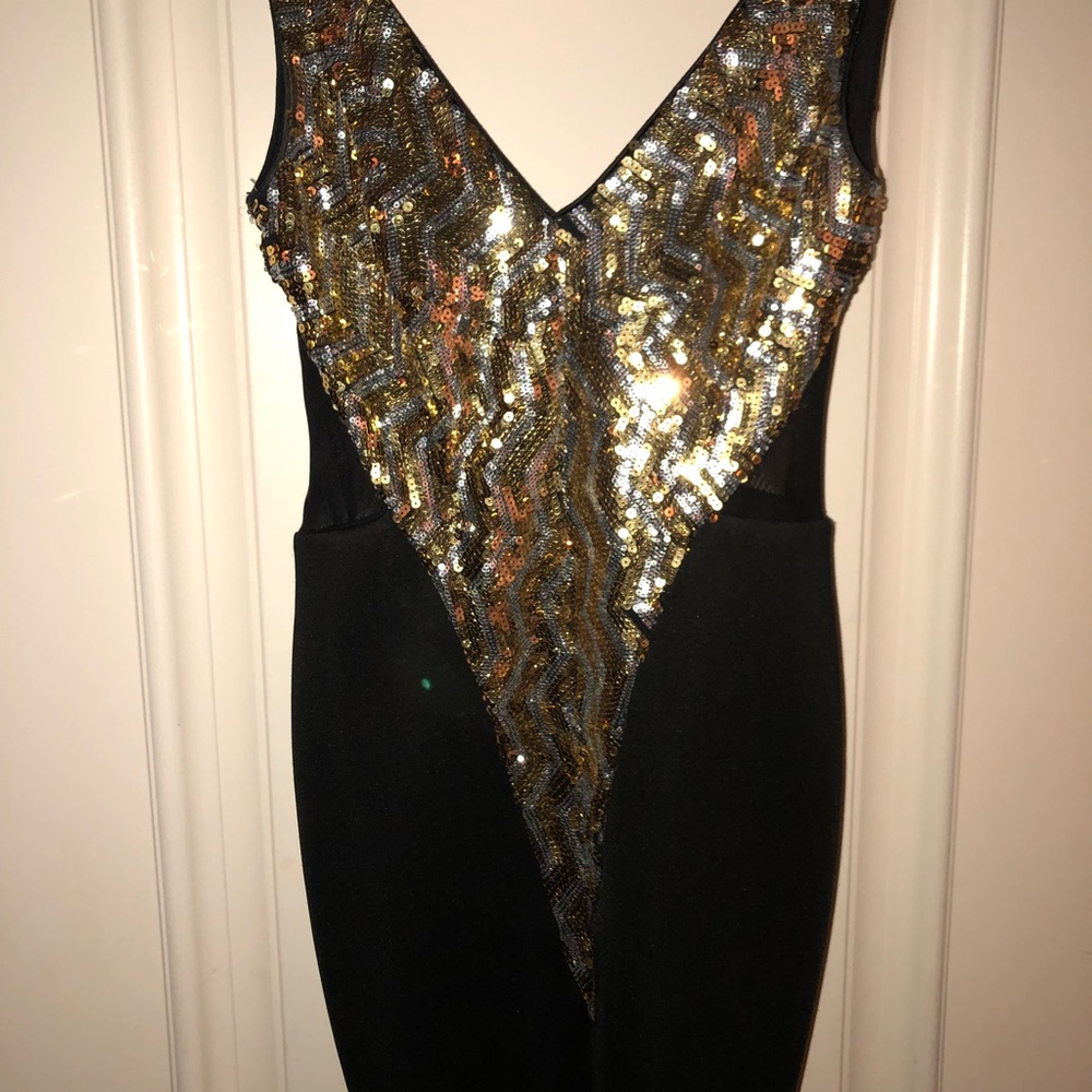 Bebe black and gold dress